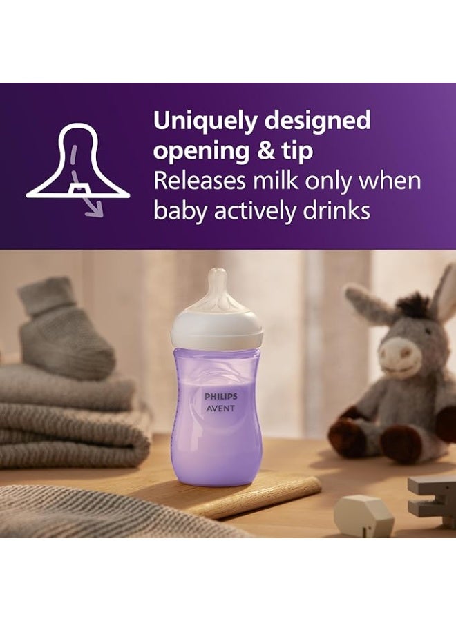 Avent Philips Avent Natural Baby Bottles with Natural Response (Medium Flow, Flow 3), 9oz, ĺPurple, 4-Pack, - Image 3